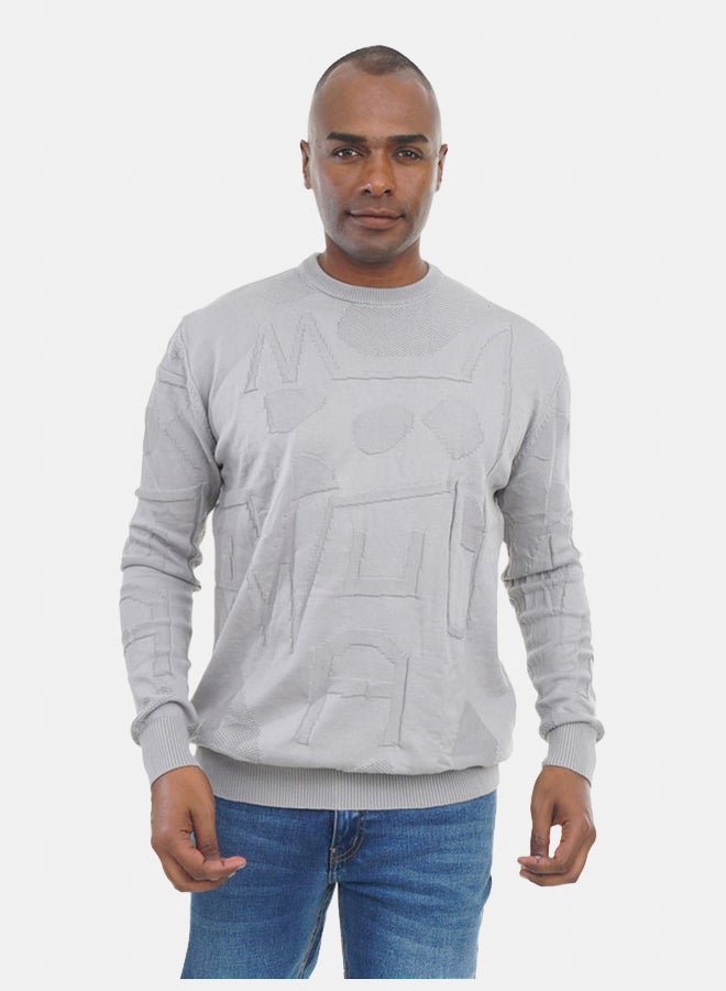 FIRE WOOD FireWood Textured Knit Sweater Crew Neck Long Sleeve For Men - Grey - Image 1